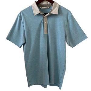 Travis Mathew Men's Pima Cotton Short Sleeve Polo Shirt In Blue & Gray Size M